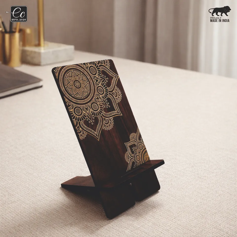Premium MDF Wooden Mobile Stand with Mandala Design
